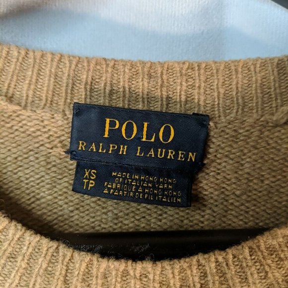 Polo Ralph Lauren Merino Wool Cashmere Sweater Pullover XS Tan Beige Elbow Patch - Picture 2 of 16